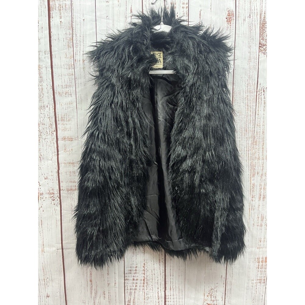 PQLA Faux Fur Vest Womens Medium Black Open Front